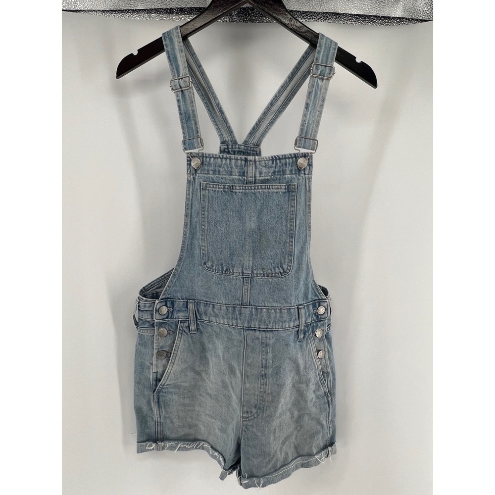 Madewell Denim Short Overalls Light Wash Blue Raw Hem Womens Size Small